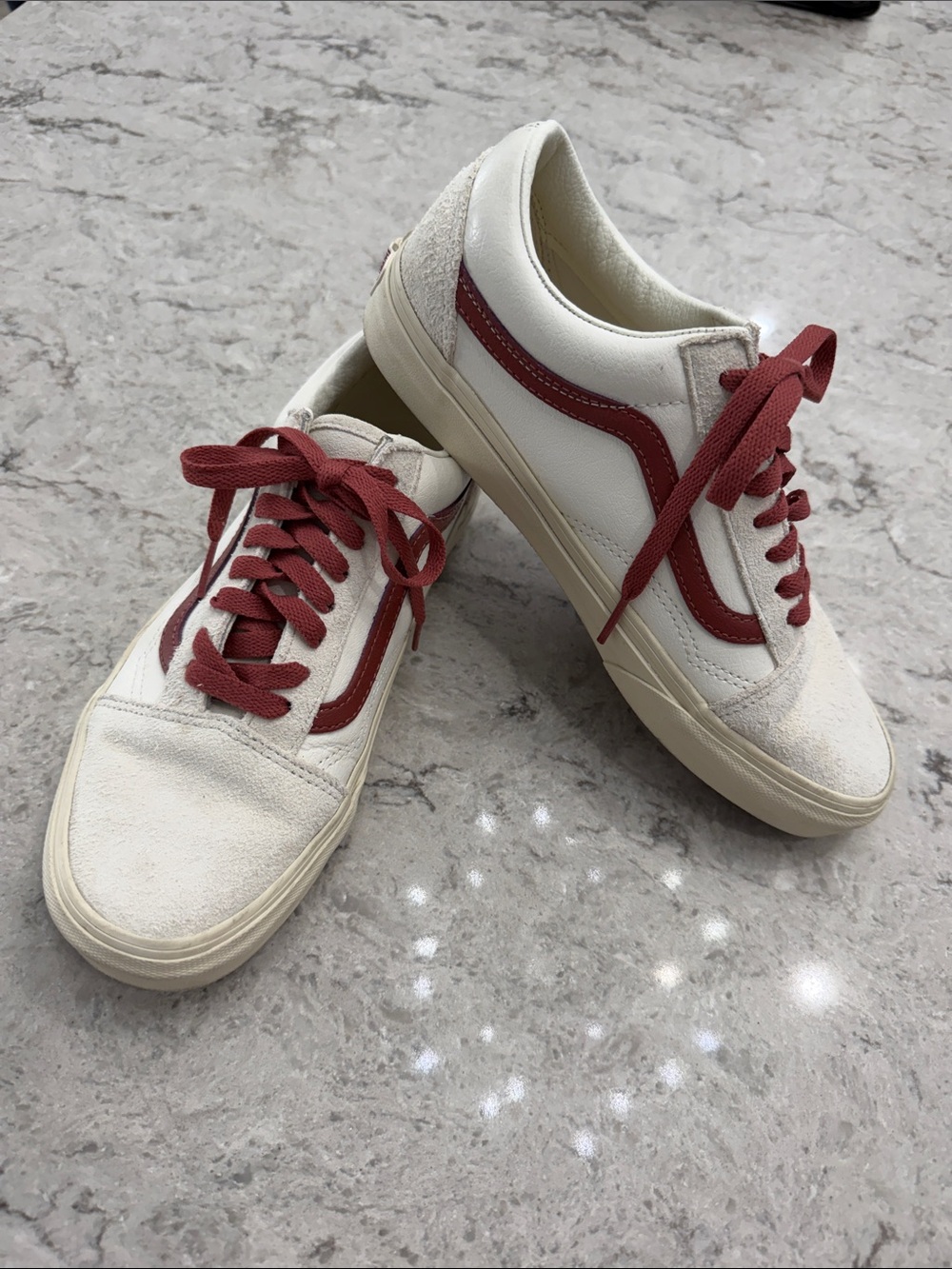 Vans Old School Low-Top Sneakers in Cream with Maroon Accents